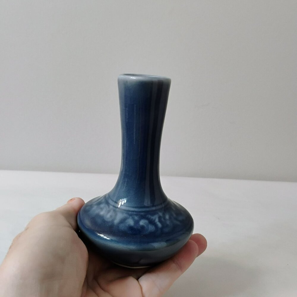 Siam Celadon Vintage Pottery Vase Blue Thailand Wood Ash Glaze Handmade Thai Art - Picture 7 of 10